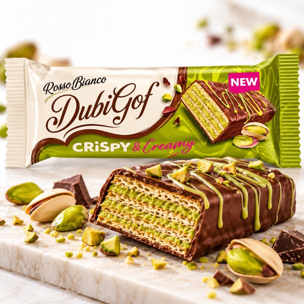 Rosso Bianco Dubigof Dubai Pistachio Wafer, 36 g