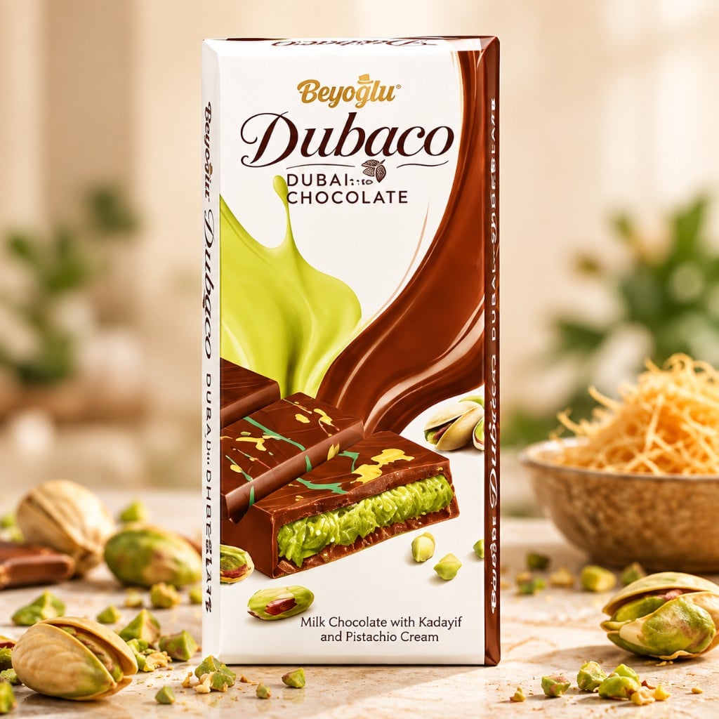 Dubaco ciocolată cu lapte cu kadayif și cremă de fistic 200 g