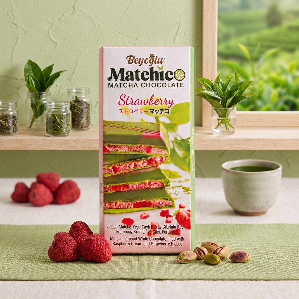 Beyoglu Matchico matcha chocolate with strawberry cream 95 g